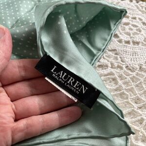 Ralph Lauren 100% Silk Square Scarf Polka Dots Mint Green and White New!